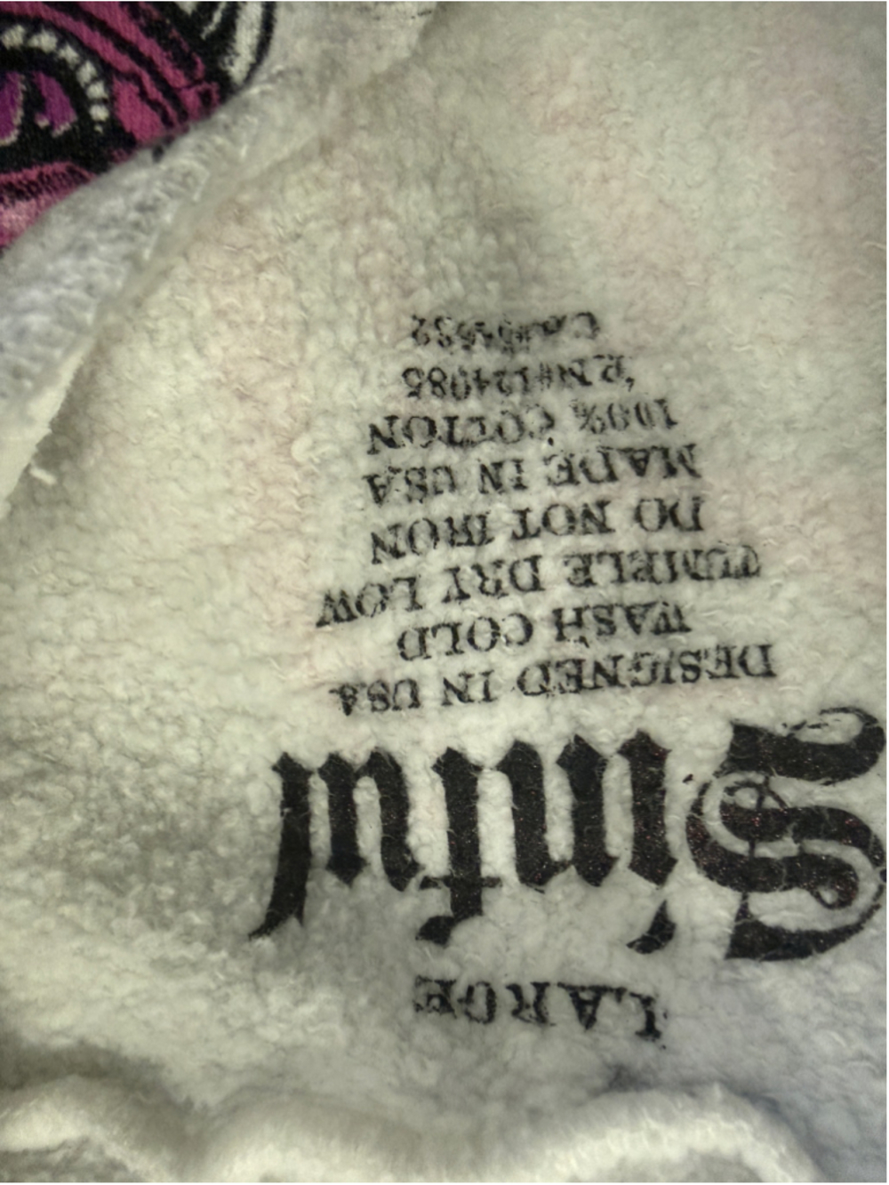 Women's Sinful Hoodie Sweatshirt Size L White Pink Graphic Rose - Picture 3 of 3